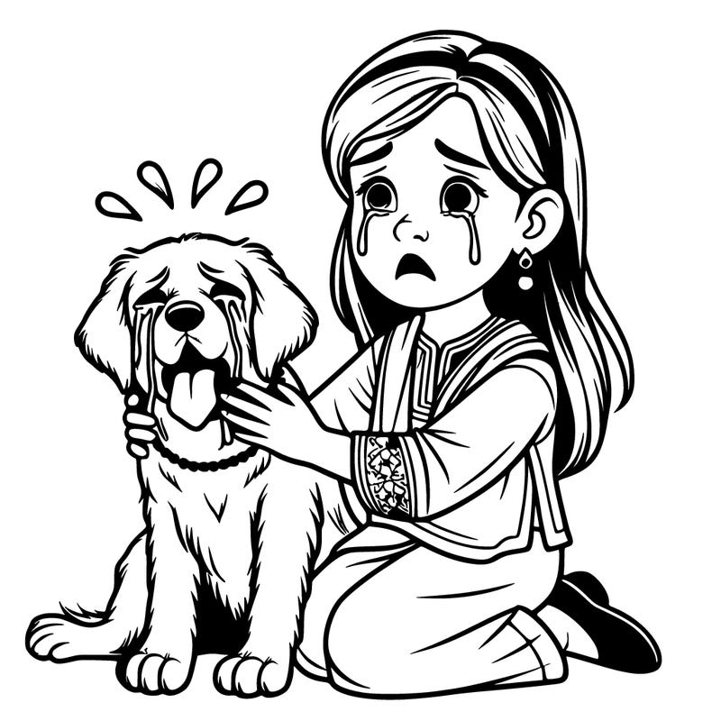 girl holding her dying dog crying very realistic