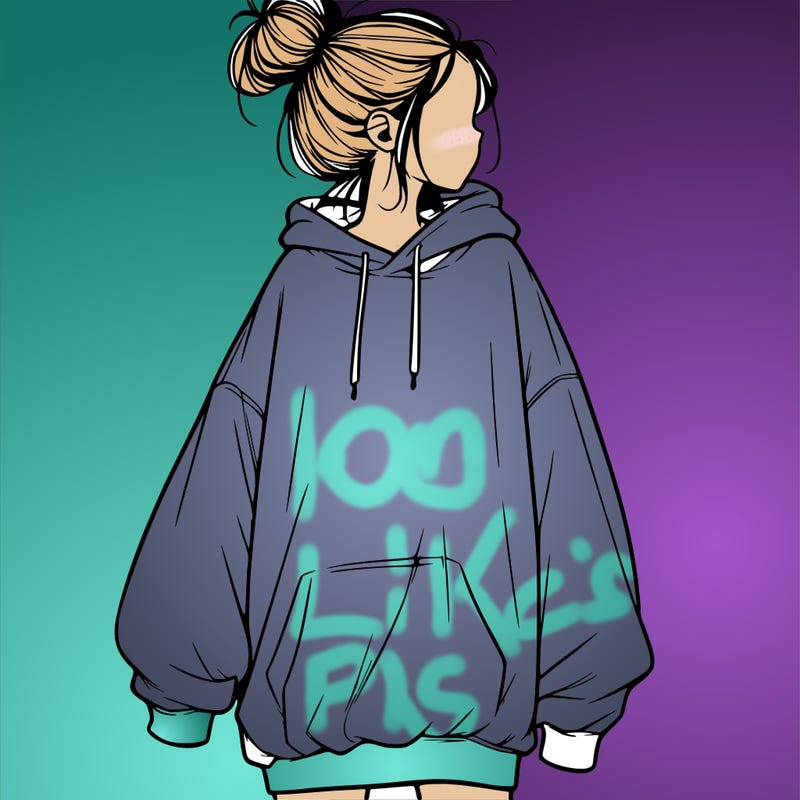 realistic girl with a oversized sweatshirt on and a bun