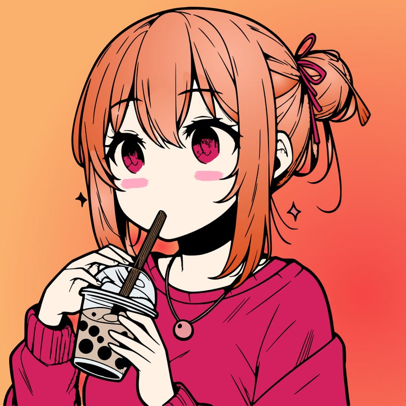 manga character drinking boba