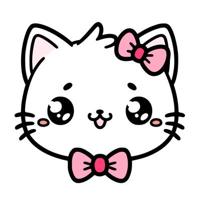 kawaii cat with a bow tie hanging from his ear