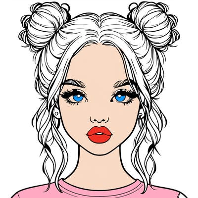 realistic girl with two buns in hair and lips