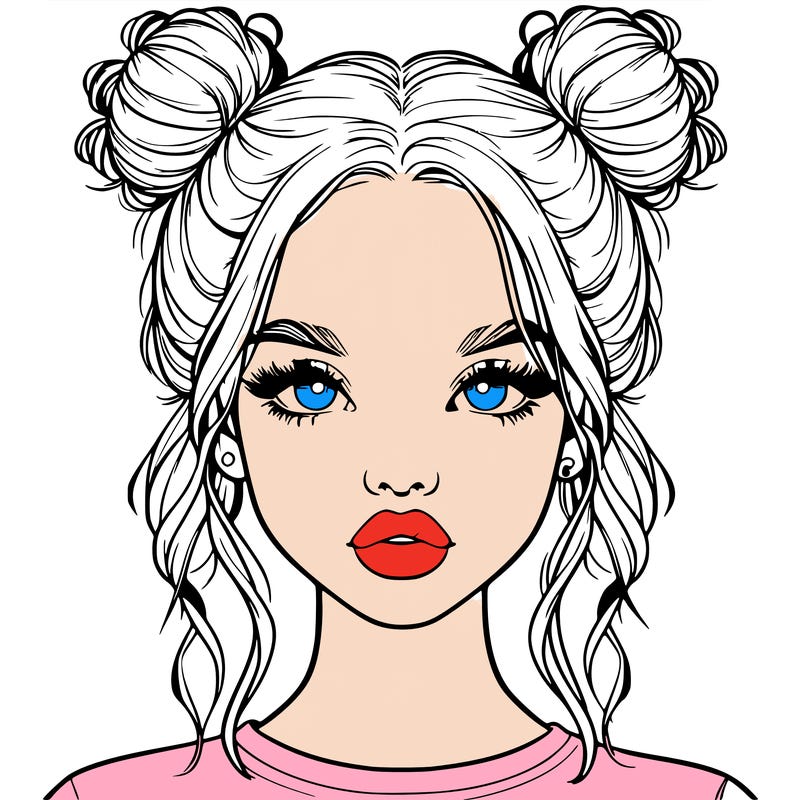 realistic girl with two buns in hair and lips