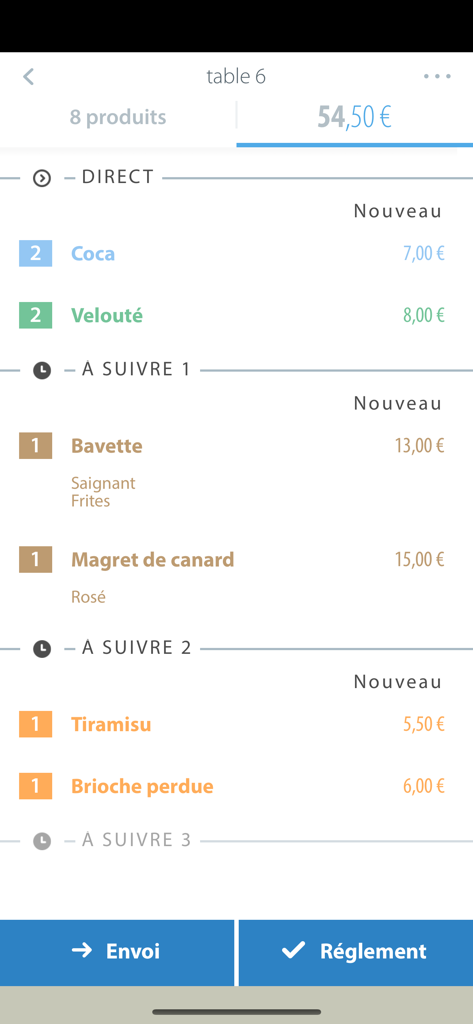 Popina - Interface TPV iPad Popina affichant une commande de restaurant détaillée et l'addition de la table