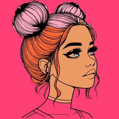 realistic girl with buns on the top of her head