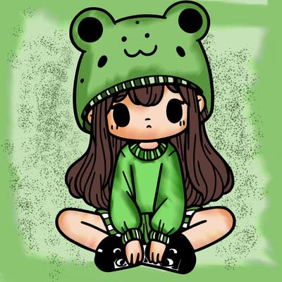 a girl wearing a frog hat and some frog socks