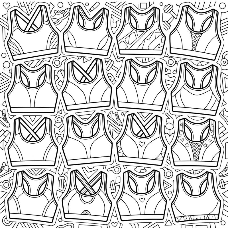 Dive into the world of athletic fashion with this exciting coloring page featuring a variety of sports bra designs. Perfect for young artists, it's a fantastic way to celebrate movement and style through color.