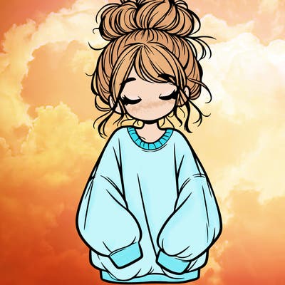 girl with baggy sweatshirt and messy bun