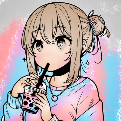 manga character drinking boba