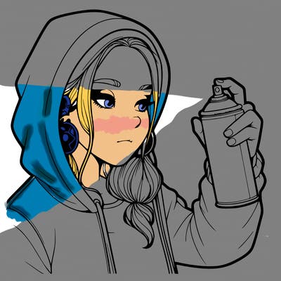 a realistic girl, spray painting