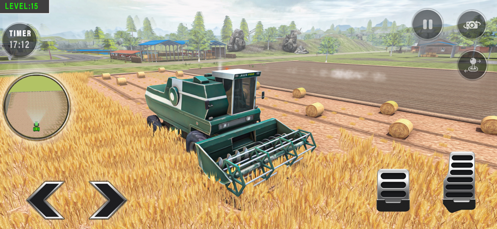 Farming Simulator - 24 - A green combine harvester harvesting wheat in a field in Farming Simulator 24.