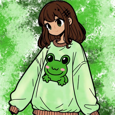 girl wearing frogging sweatshirt