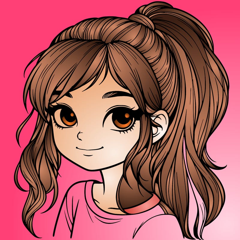 realistic girl with ponytail