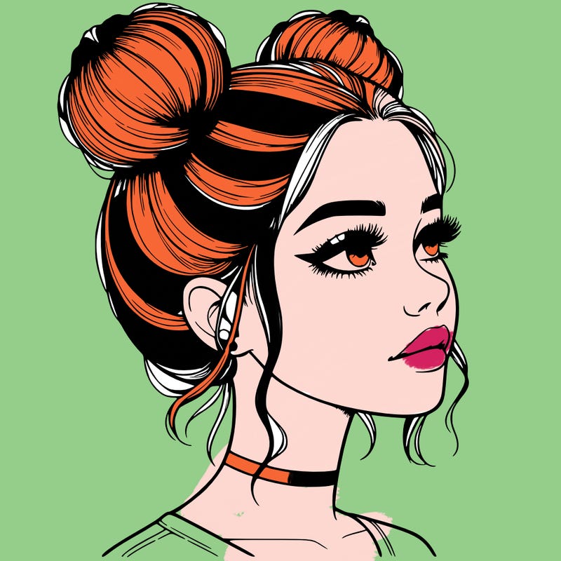 realistic girl with buns on the top of her head