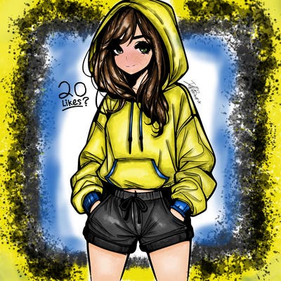 realistic girl in shorts and hoodie