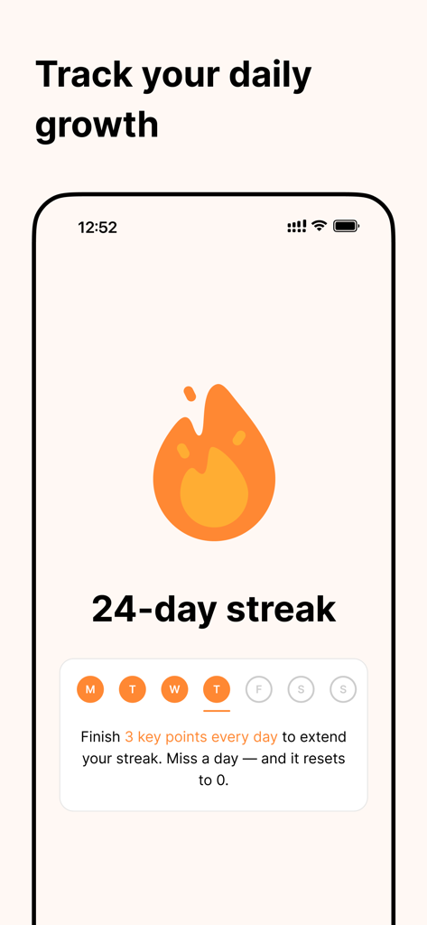 Headway - Daily Micro Learning - Headway app interface showing a 24-day learning streak and daily progress tracker.