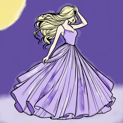 realistic woman with dress flowing in the wind