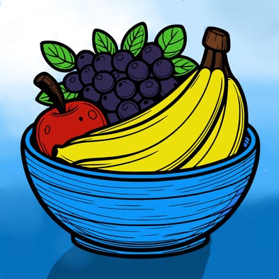 a bowl of fruit with apples, bananas, and grapes.