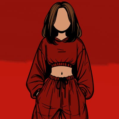 realistic girl faceless with baggy pants and a crop top