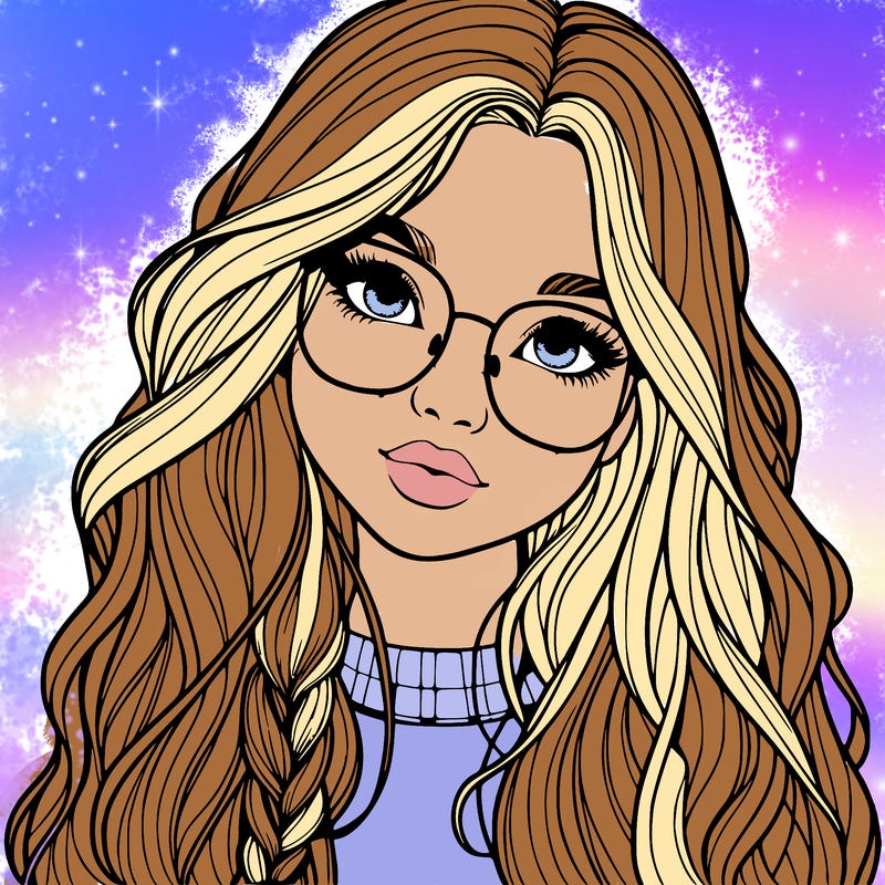 girl with long hair and freckles and glasses realistic