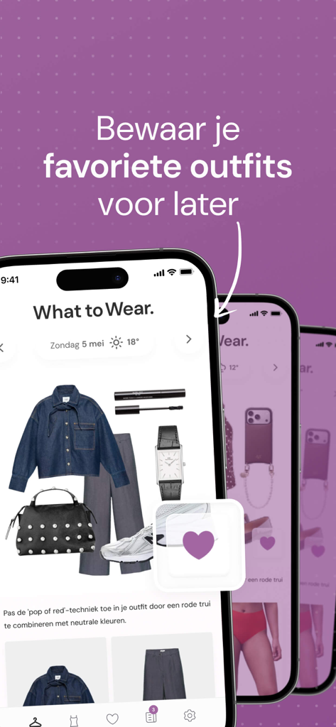 Fashionchick What to Wear - Screen showing the save feature for favorite outfits in the Fashionchick app