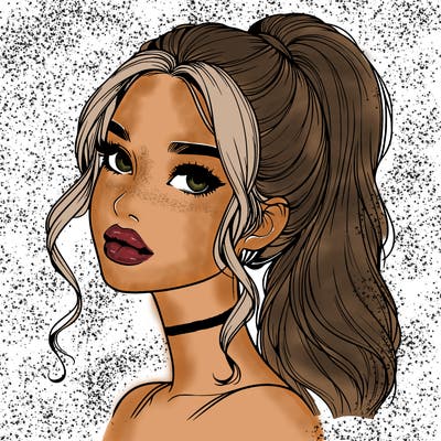 realistic girl with a ponytail on her hair and lips