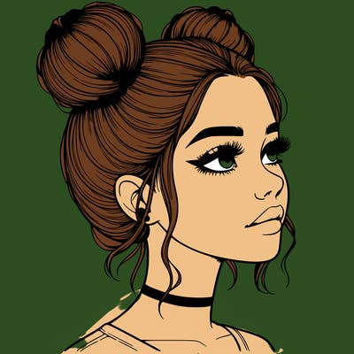 realistic girl with buns on the top of her head