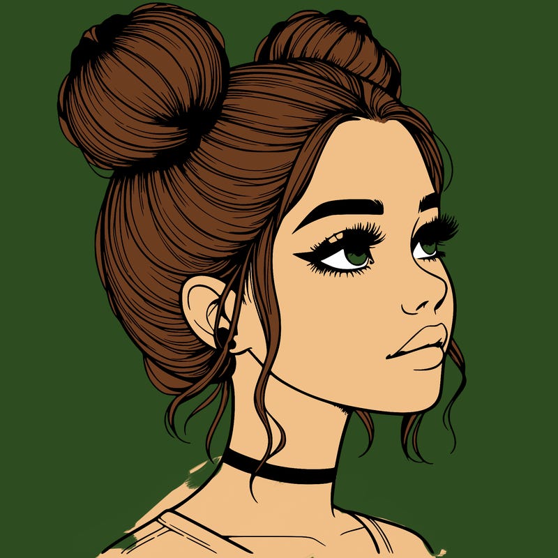 realistic girl with buns on the top of her head