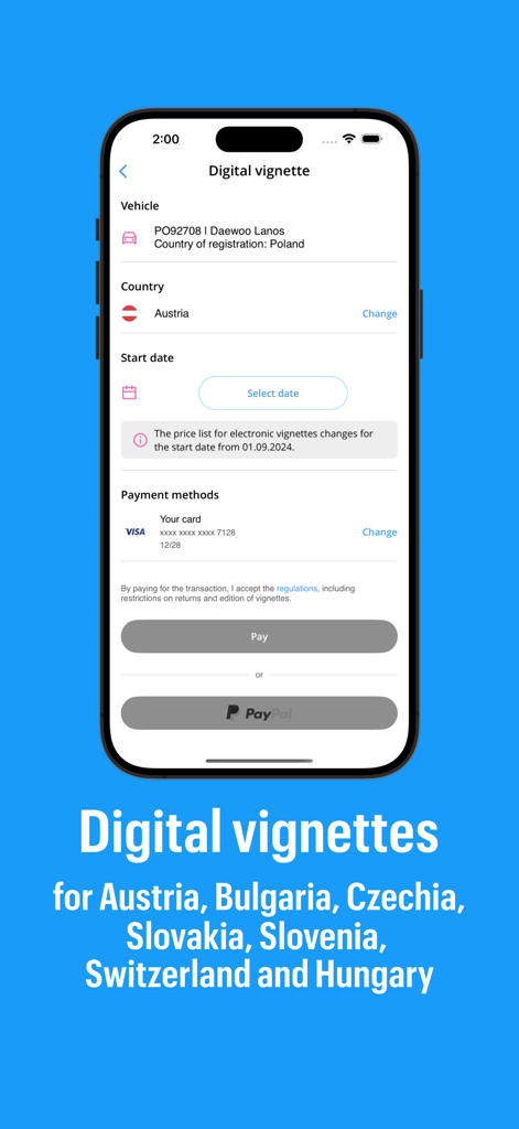 Autopay. Vignettes, motorway - Autopay app interface for buying digital vignettes for European motorways