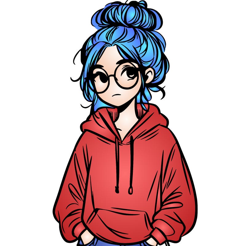 teen girl with a messy bun and glasses wearing a loose hoodie and jeans