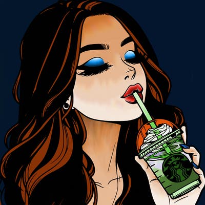 realistic girl drinking starbucks