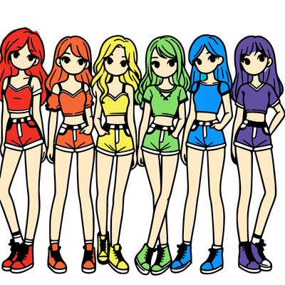 a group of girls wearing crop tops and shorts