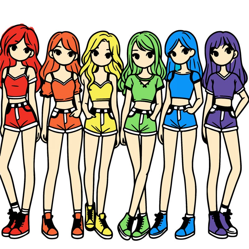 a group of girls wearing crop tops and shorts