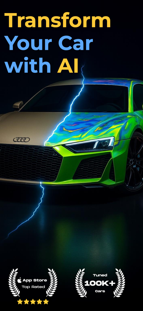 Car Mod & Tuning AI - Paul - Una imagen dividida de un Audi R8 demostrando una transformación de vinilo de coche con IA