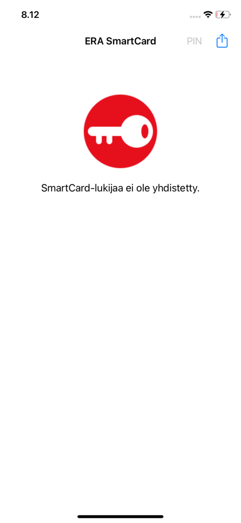 L'interface de l'application eRA SmartCard affichant une icône de clé rouge et un message indiquant que le lecteur de carte n'est pas connecté.
