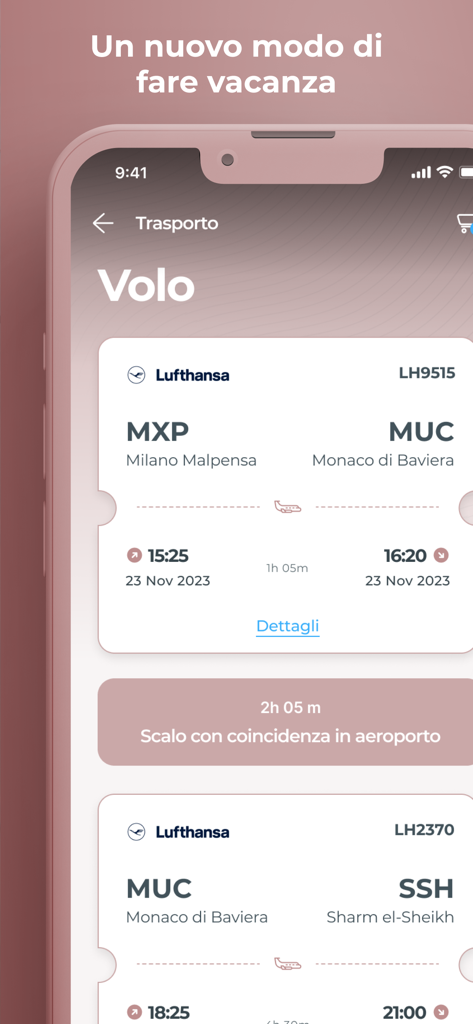 Mobile app screen showing flight itinerary and travel documents for a trip with Lufthansa