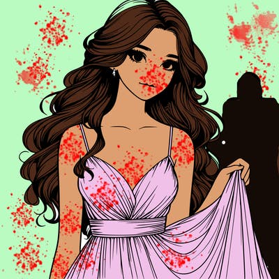 realistic girl in flowy silky prom dress