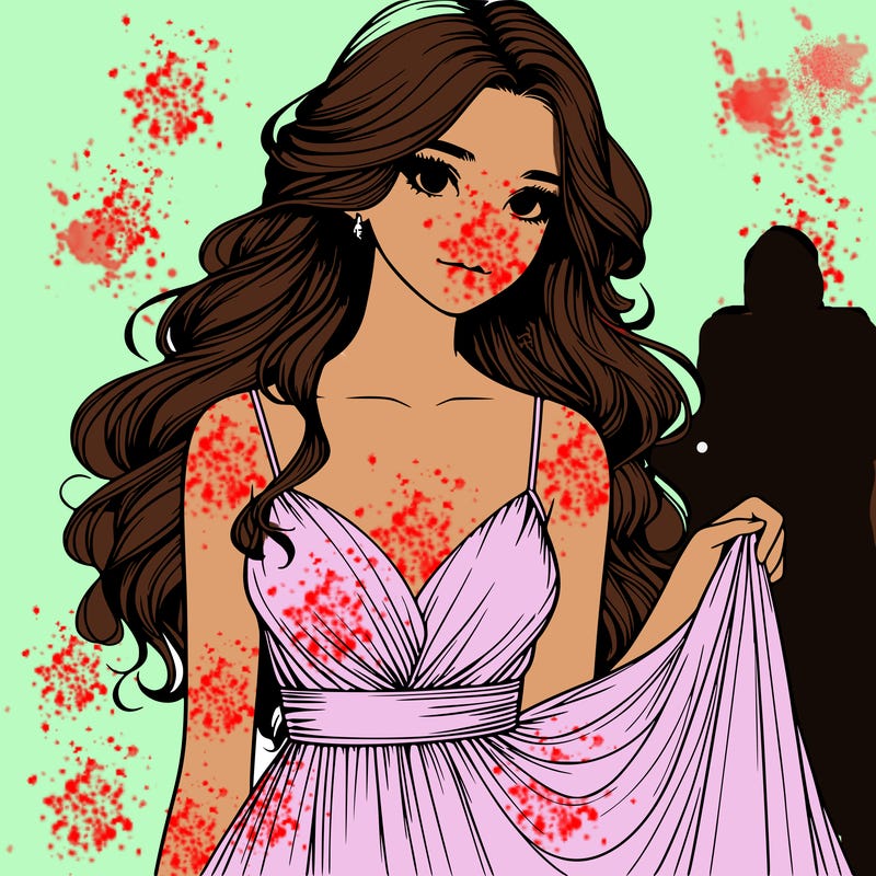 realistic girl in flowy silky prom dress
