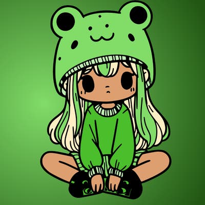 a girl wearing a frog hat and some frog socks