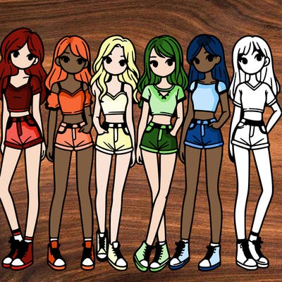 a group of girls wearing crop tops and shorts