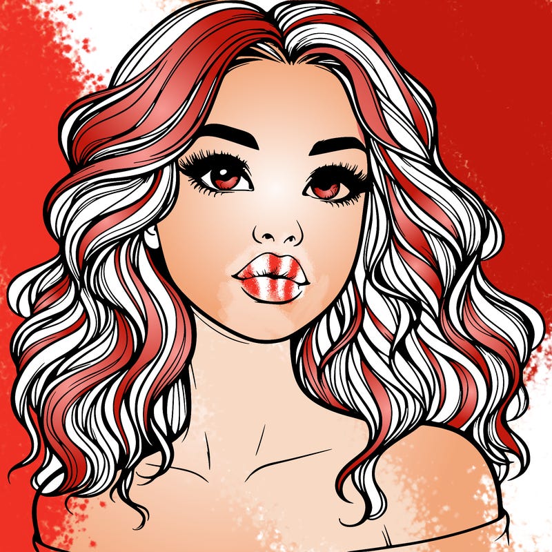 realistic girl with wavy hair and lips