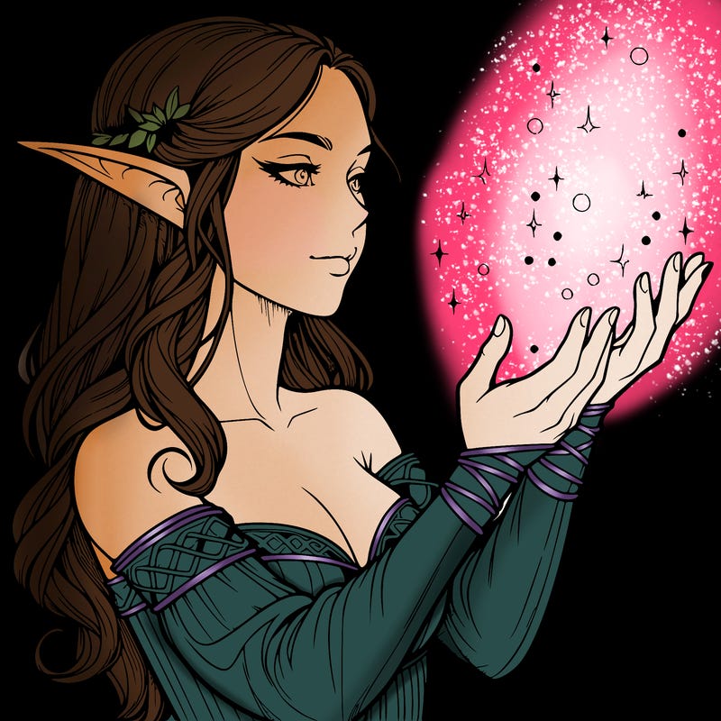 realistic elf girl doing magic