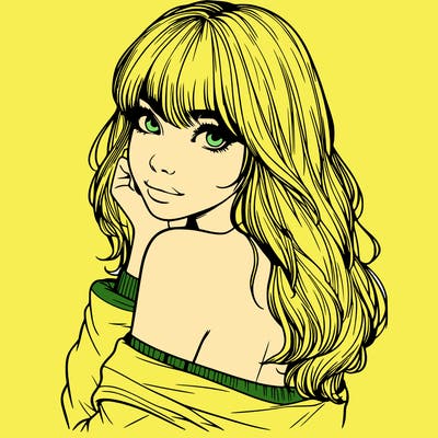 realistic girl with bangs looking over her shoulder