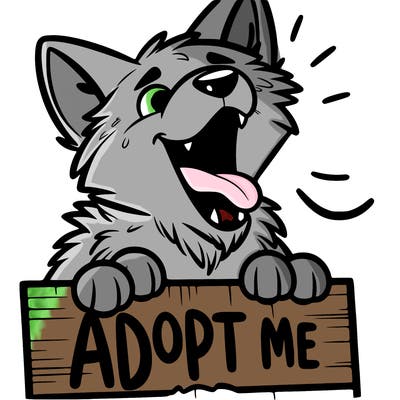 wolf growling on a poster saying “adopt me”