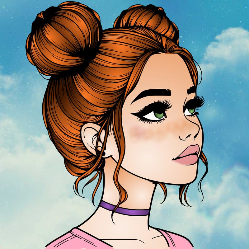 realistic girl with buns on the top of her head