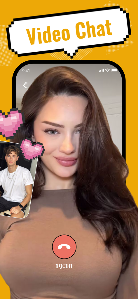 Miniro：Adult Share | Live Chat - A 1v1 video chat interface on Miniro app featuring a woman on the main screen and a man in a smaller window