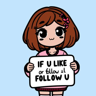 a girl holding a sign that says if u like or follow me i will follow u