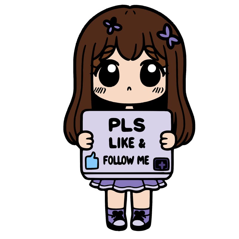 girl holding a sign that says pls like and follow me