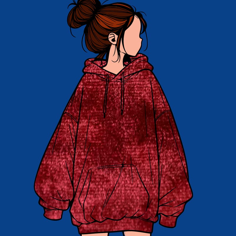 realistic girl with a oversized sweatshirt on and a bun