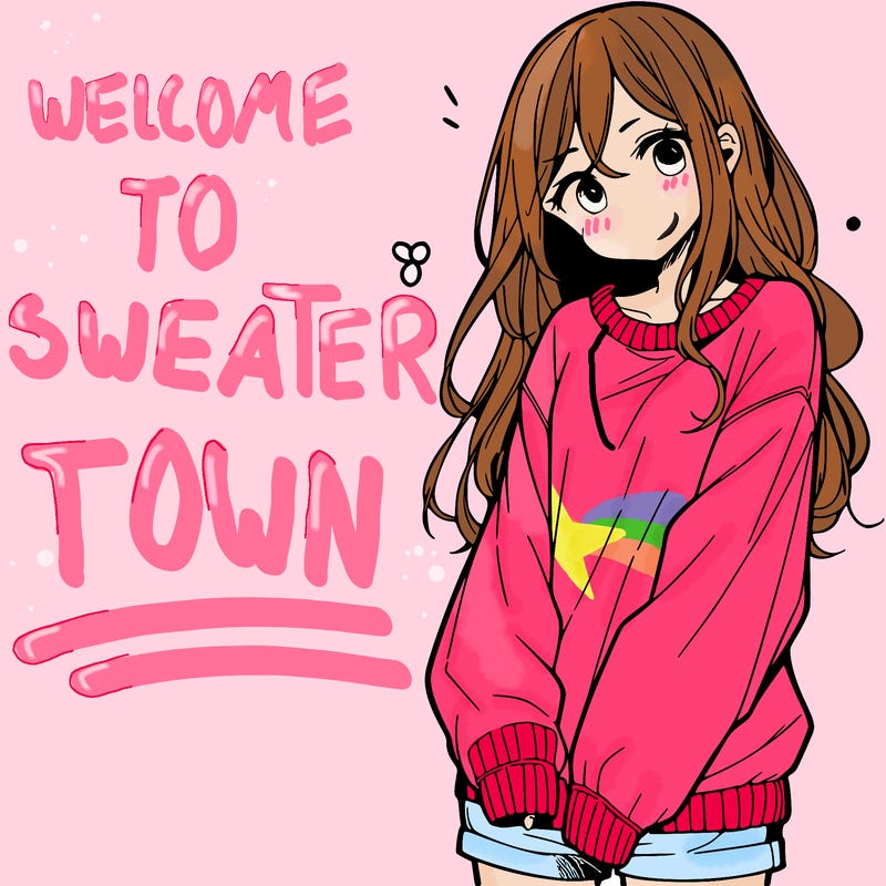 manga teen girl  in a sweater and baggy pants