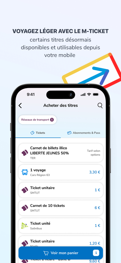 Oùra - Mobile interface of the Oura app for purchasing digital transit tickets in the Auvergne-Rhone-Alpes region.